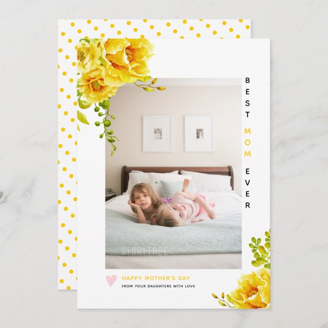 Yellow flowers Best Mum Ever Mother's Day photo Holiday Card (Front/Back)