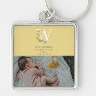 Yellow Flowers Birth Stats Birth Announcement Key Ring