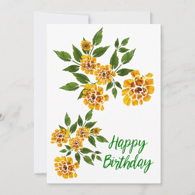 Yellow Flowers Birthday Greetings Holiday Card (Front)