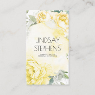 Yellow Flowers Botanical Greenery Modern Elegant Business Card