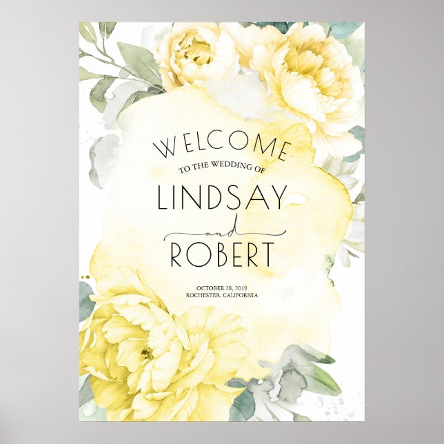 Yellow Flowers Botanical Watercolor Wedding Poster (Front)
