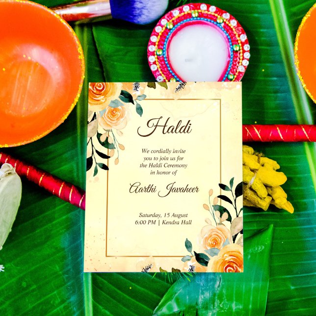 Yellow flowers budget Haldi Pithi invitation (Creator Uploaded)