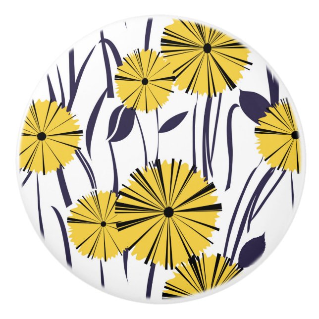 Yellow flowers ceramic knob (Front)
