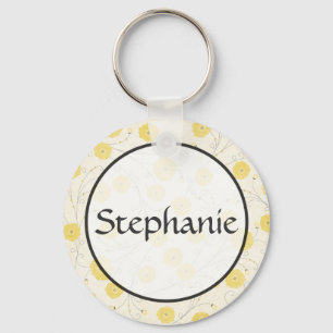 Yellow Flowers Customisable Name Button Keychain
