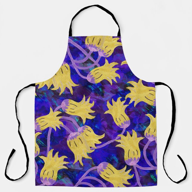 Yellow flowers: dark background watercolor artwork apron (Front)