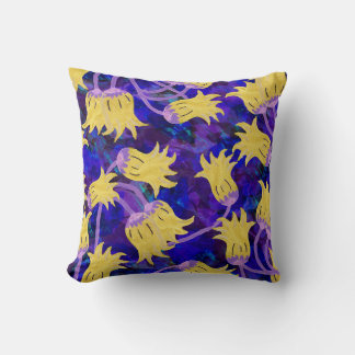Yellow flowers: dark background watercolor artwork cushion