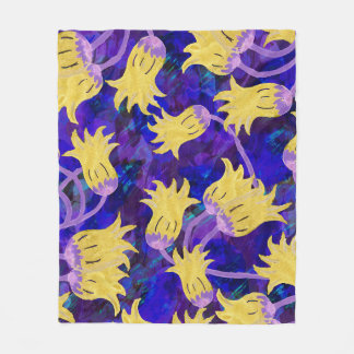 Yellow flowers: dark background watercolor artwork fleece blanket