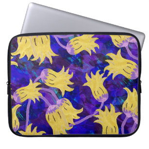 Yellow flowers: dark background watercolor artwork laptop sleeve