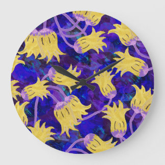 Yellow flowers: dark background watercolor artwork large clock