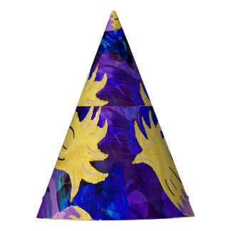 Yellow flowers: dark background watercolor artwork party hat