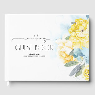 Yellow Flowers Dusty Blue Greenery Wedding Guest Book