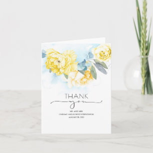 Yellow Flowers Dusty Blue Wedding Thank You