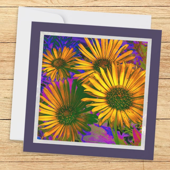 Yellow Flowers Elegant Art Floral Blank Pretty Card (A beautiful square greetings card with image of bright yellow flowers and vibrant colors)