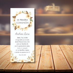 Yellow Flowers First Communion Bookmark in Spanish