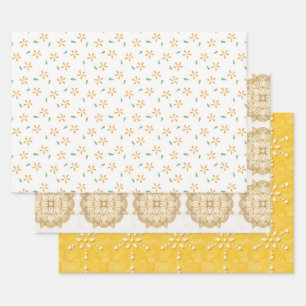 Yellow Flowers Floral Art Gold Designs Wrap Craft Wrapping Paper Sheet