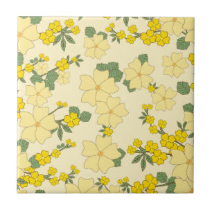 Yellow Flowers, Floral Pattern, Pattern Of Flowers Ceramic Tile
