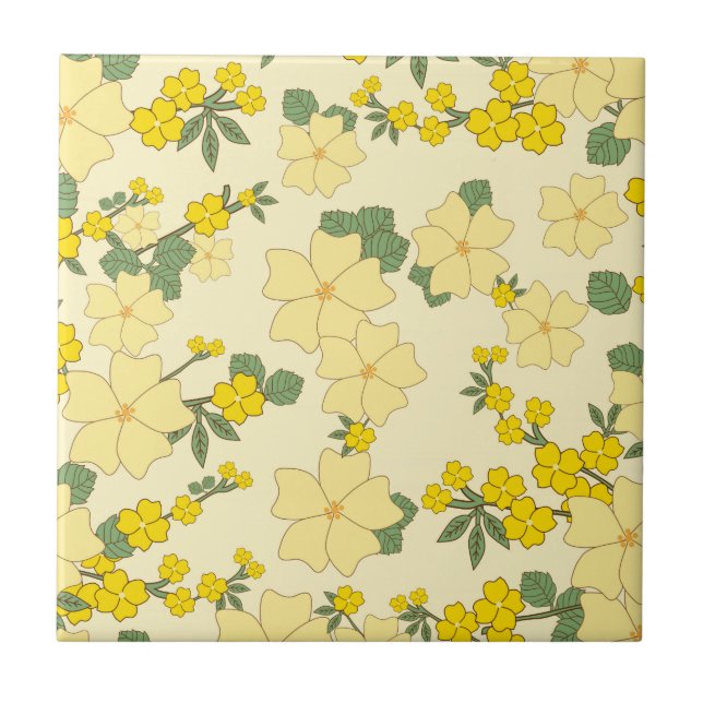 Yellow Flowers, Floral Pattern, Pattern Of Flowers Ceramic Tile (Front)