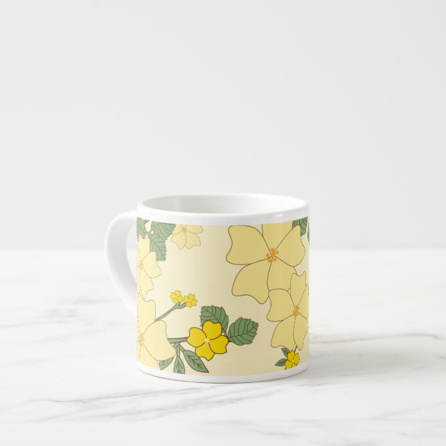 Yellow Flowers, Floral Pattern, Pattern Of Flowers Espresso Cup (Front Left)