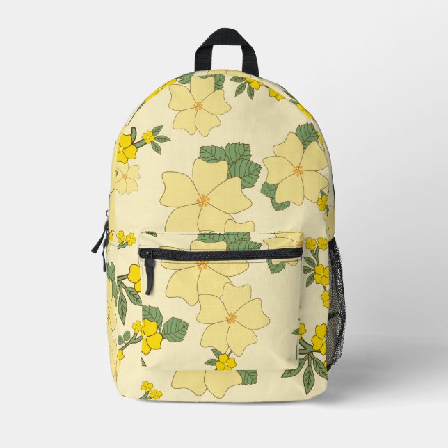 Yellow Flowers, Floral Pattern, Pattern Of Flowers Printed Backpack (Front)