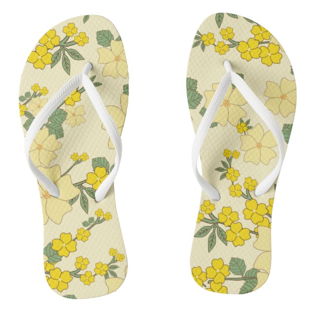 Yellow Flowers, Floral Pattern, Pattern Of Flowers Thongs (Footbed)