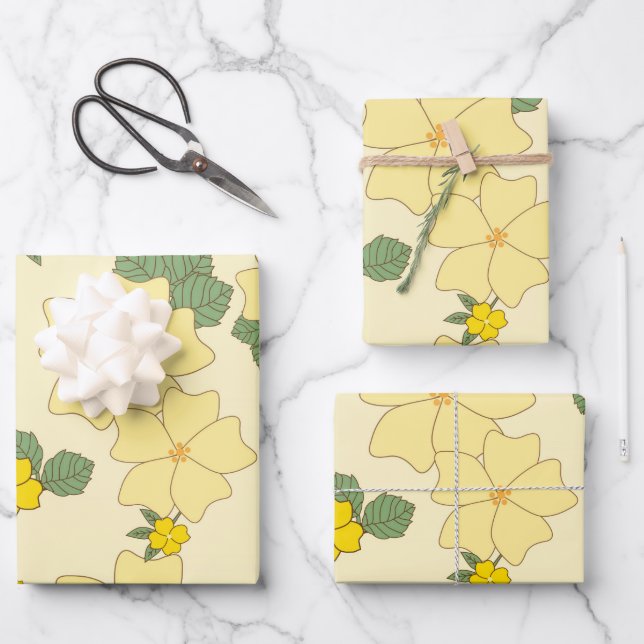 Yellow Flowers, Floral Pattern, Pattern Of Flowers Wrapping Paper Sheet (Front)