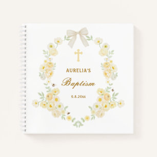 Yellow Flowers Frame Bow Baptism Guest Book