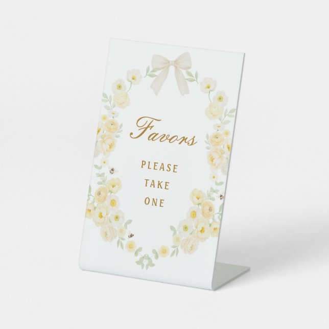Yellow Flowers Frame Bow Favours Pedestal Sign (Front)