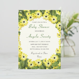 Yellow Flowers Framed Baby Shower Invitation