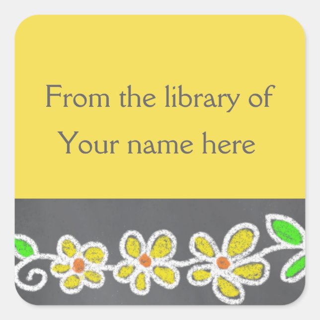Yellow Flowers From The Library Of Bookplate Square Sticker (Front)