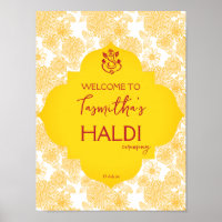 Yellow flowers girl's haldi welcome sign
