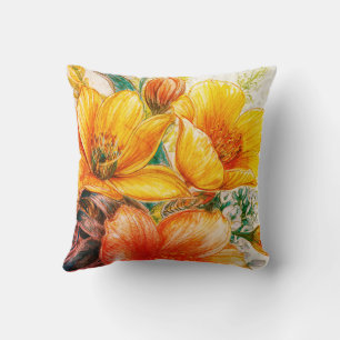Yellow Flowers + Greenery Design on Sofa Bed Chair Cushion