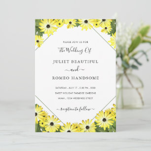 Yellow Flowers Greenery Modern Wedding Invitation