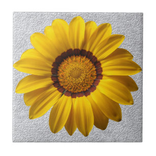 Yellow flowers, grey stone wall texture background ceramic tile