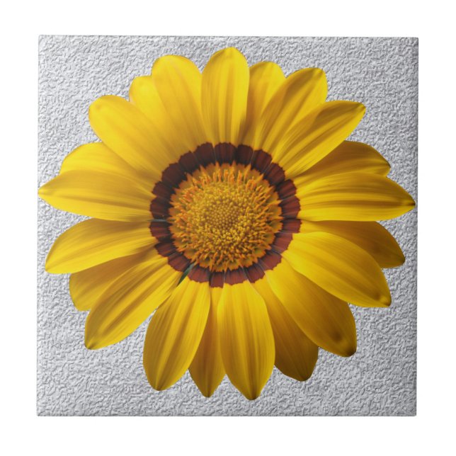 Yellow flowers, grey stone wall texture background ceramic tile (Front)