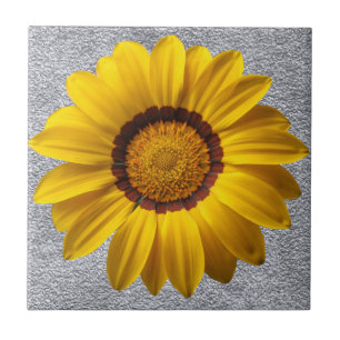 Yellow flowers, grey stone wall texture background ceramic tile