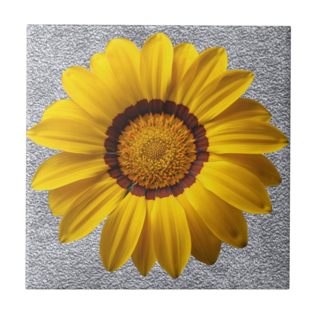 Yellow flowers, grey stone wall texture background ceramic tile (Front)
