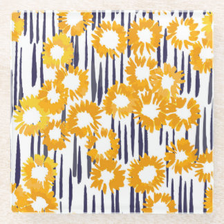 Yellow Flowers: Hand-Painted Vintage Glass Coaster