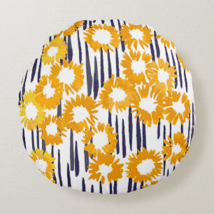 Yellow Flowers: Hand-Painted Vintage Round Cushion