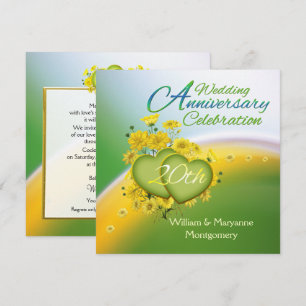 Yellow Flowers Hearts 20th Anniversary Party Invitation