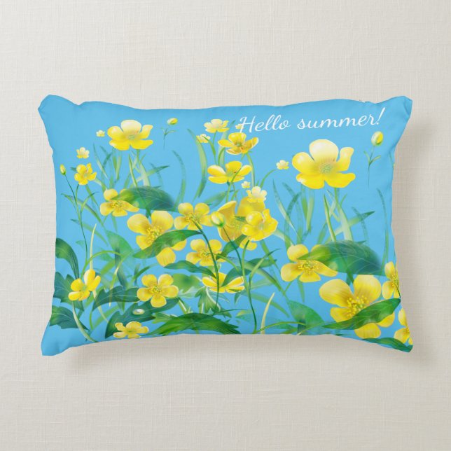 Yellow flowers hello summer decorative cushion (Front)