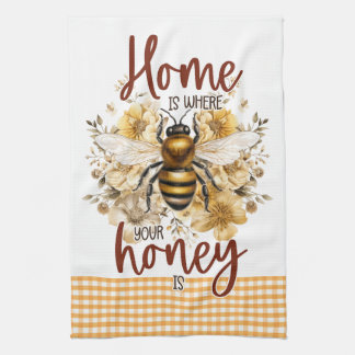 Yellow Flowers Home is Where Your Honey Is Bee Tea Towel