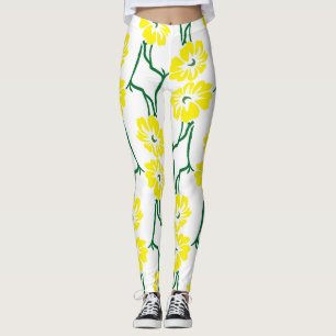 Yellow Flowers: Illustrated Seamless Pattern Leggings