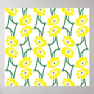 Yellow Flowers: Illustrated Seamless Pattern Poster