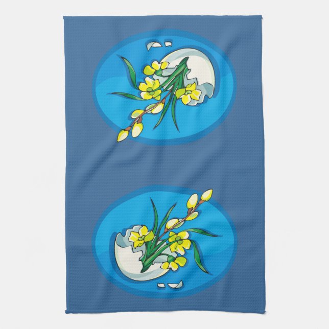Yellow Flowers in Egg Blue Tea Towel (Vertical)