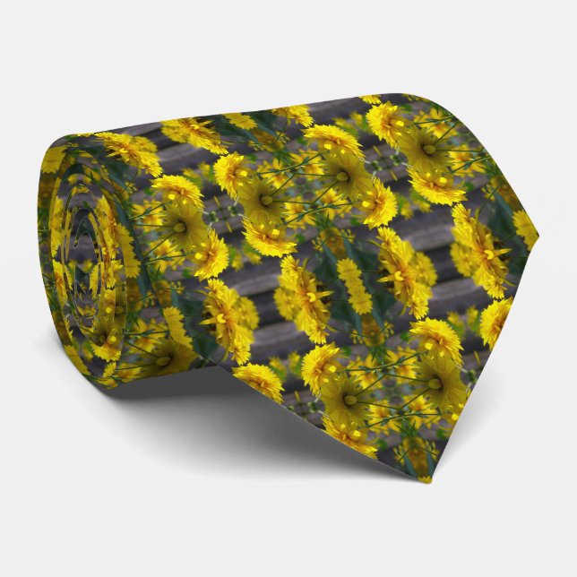 Yellow Flowers In Sunshine Abstract Tie (Rolled)