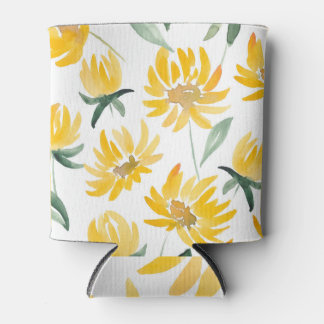 Yellow Flowers Leaf Summer Pattern Can Cooler