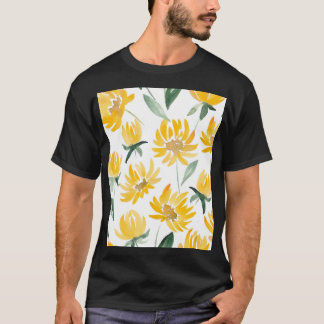 Yellow Flowers Leaf Summer Pattern T-Shirt