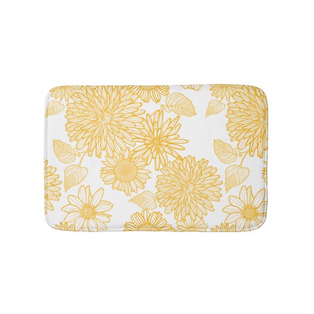 Yellow Flowers & Leaves Bath Mat (Front)