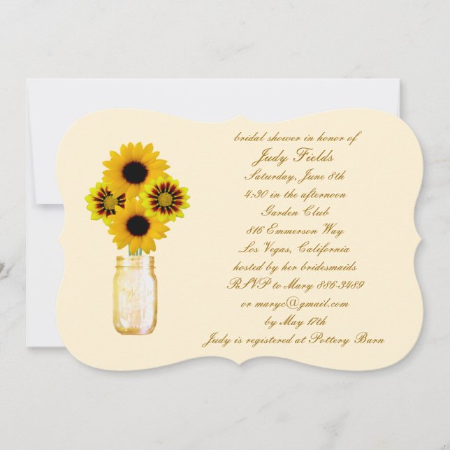 Yellow Flowers Mason Jar Bridal Shower Invitation (Front)
