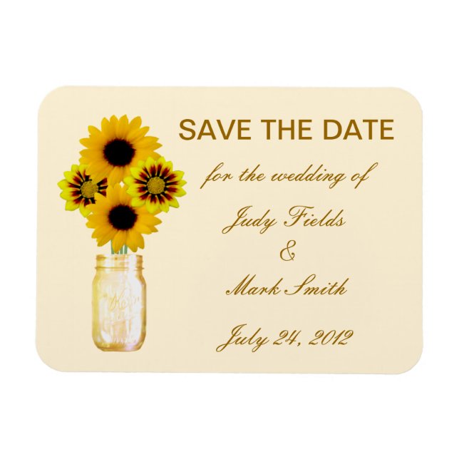 Yellow Flowers Mason Jar Save The Date Magnet (Horizontal)